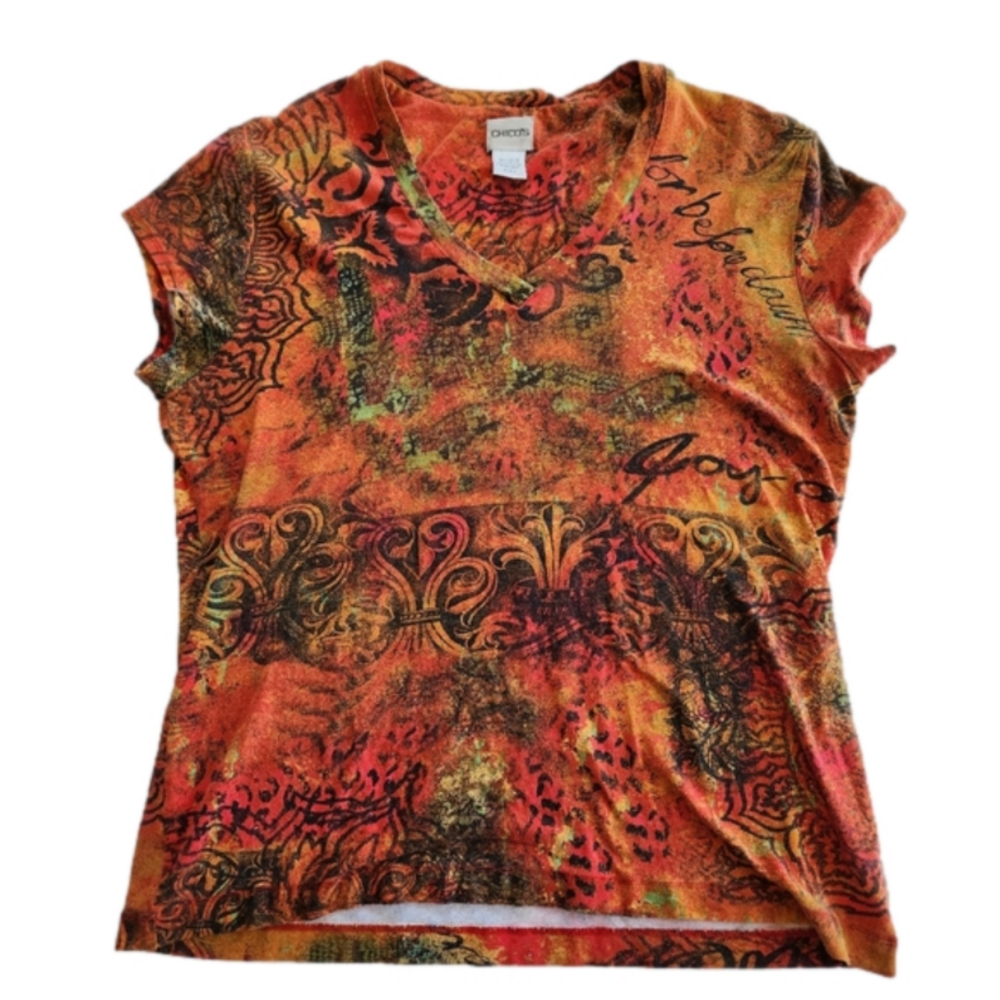 Chico's Women's 2X Orange Floral Shirt Short Sleeve